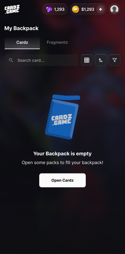 My Backpack screen