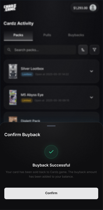 Buyback action screen