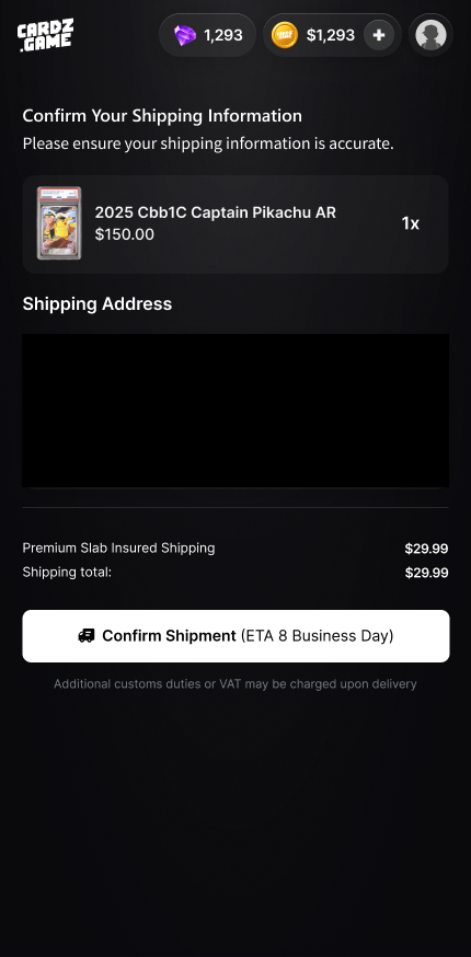Shipping confirmation screen