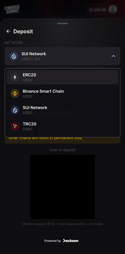 Wallet deposit screen